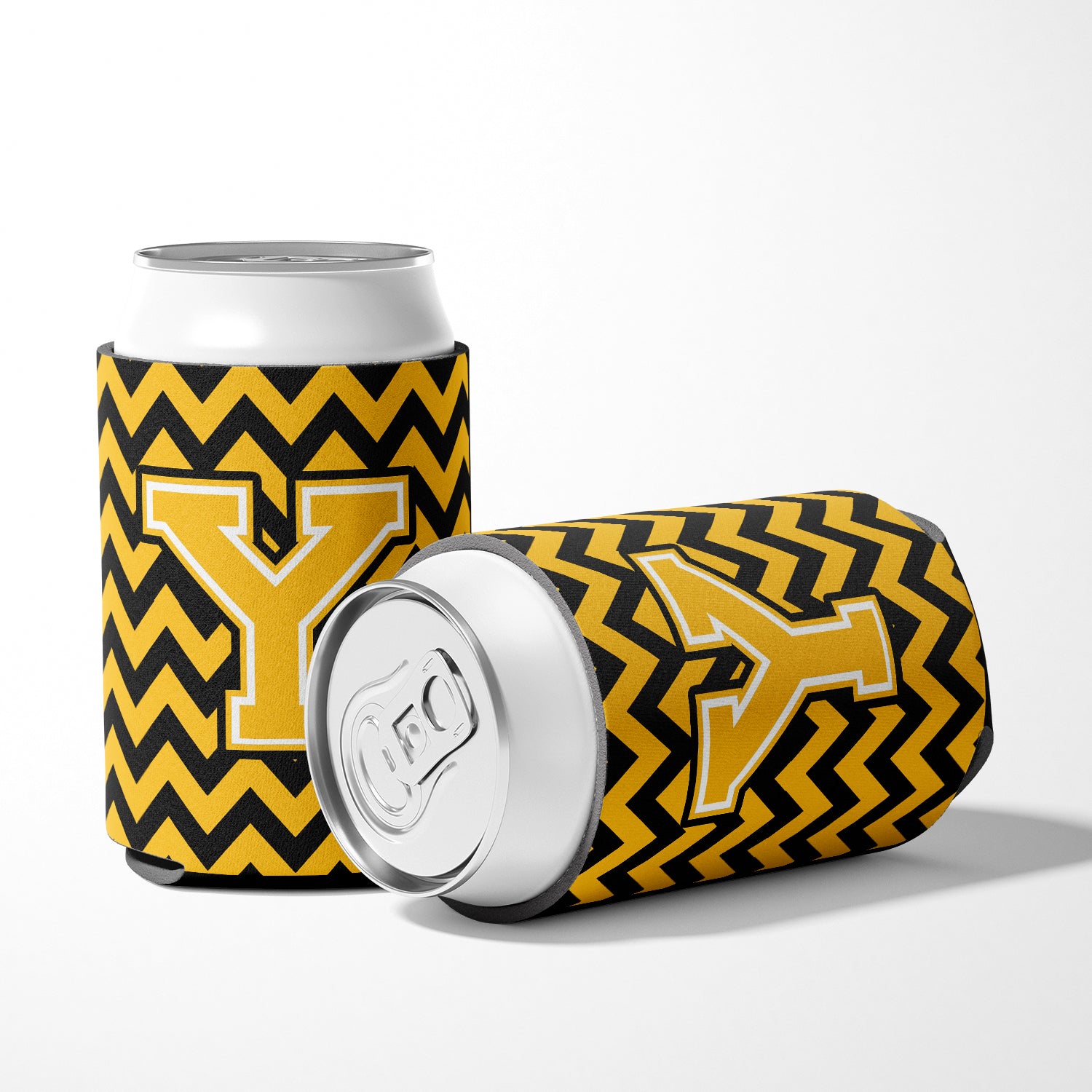 Letter Y Chevron Black and Gold Can or Bottle Hugger CJ1053-YCC.