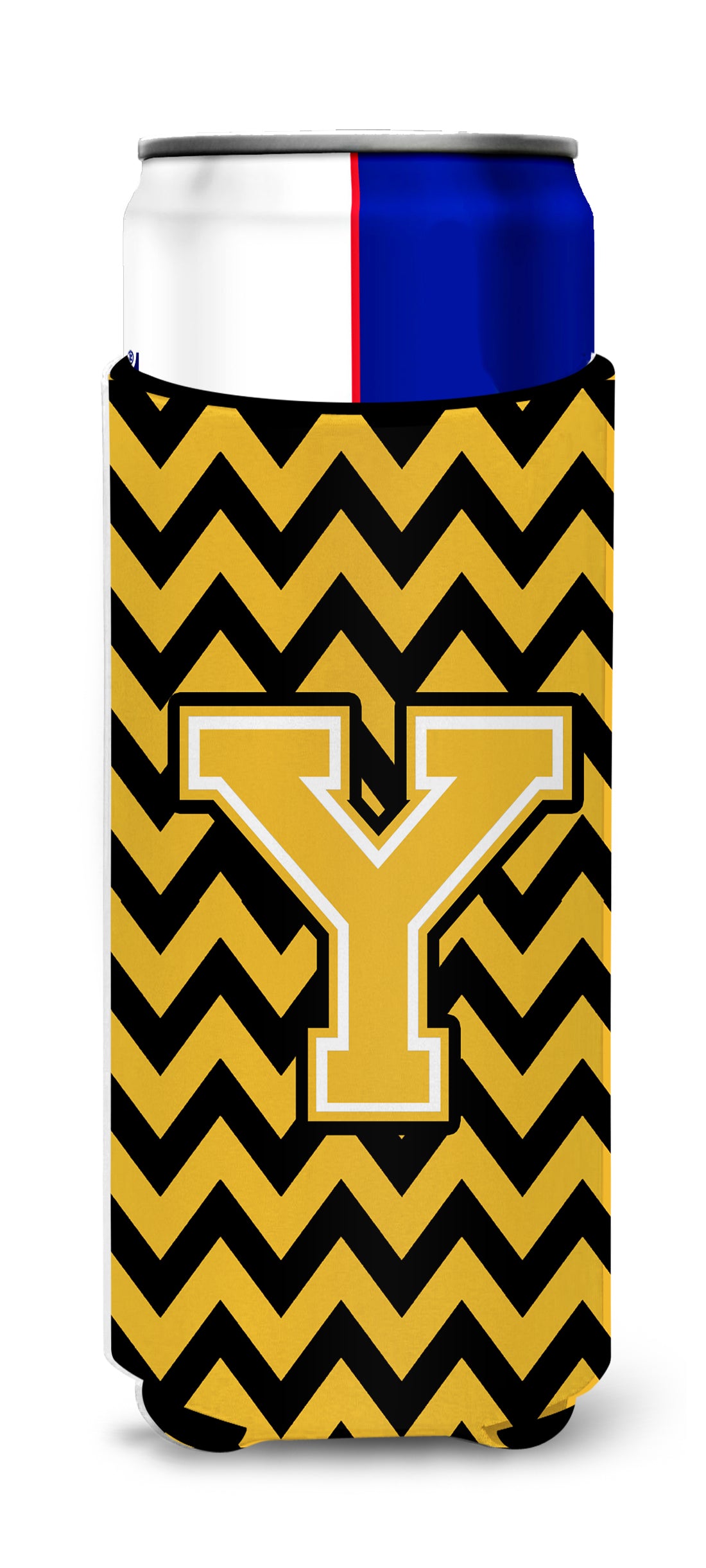 Letter Y Chevron Black and Gold Ultra Beverage Insulators for slim cans CJ1053-YMUK.