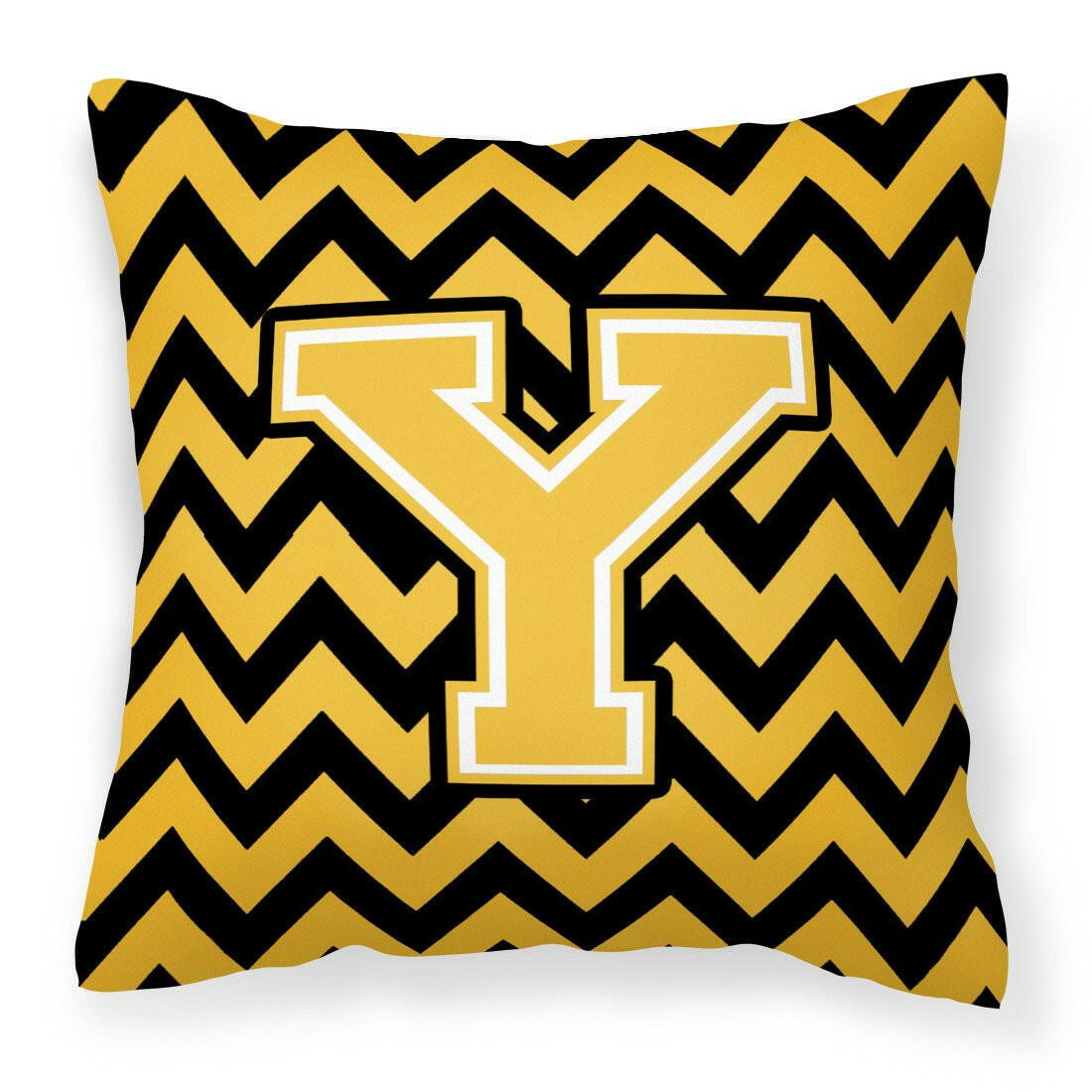 Letter Y Chevron Black and Gold Fabric Decorative Pillow CJ1053-YPW1414 by Caroline&#39;s Treasures