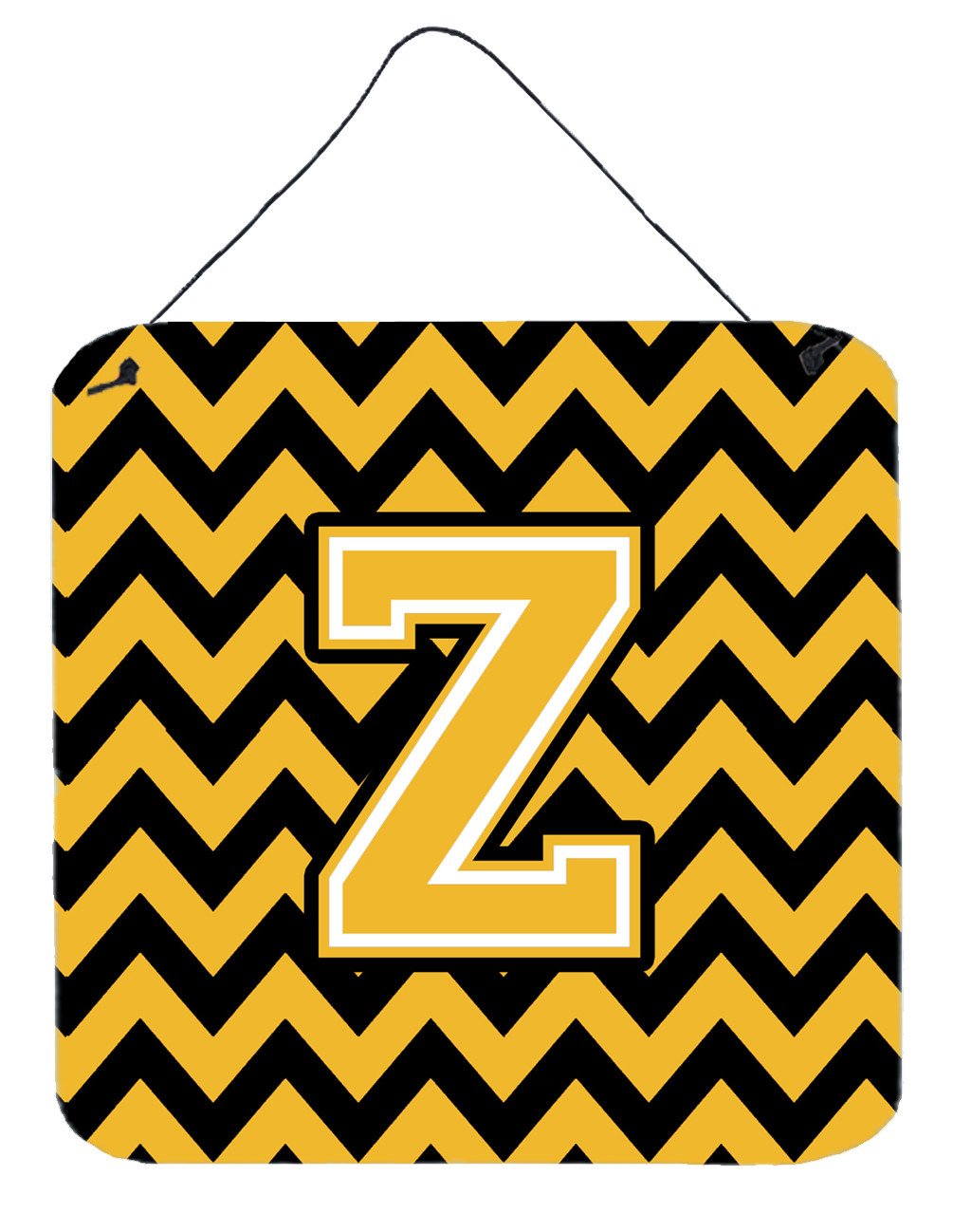Letter Z Chevron Black and Gold Wall or Door Hanging Prints CJ1053-ZDS66 by Caroline&#39;s Treasures