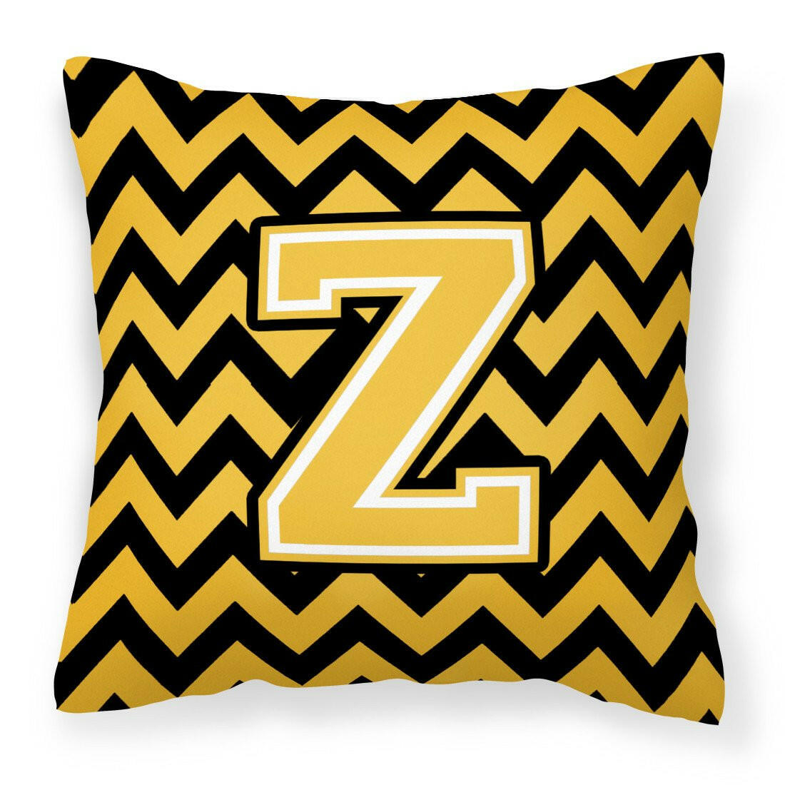 Letter Z Chevron Black and Gold Fabric Decorative Pillow CJ1053-ZPW1414 by Caroline&#39;s Treasures