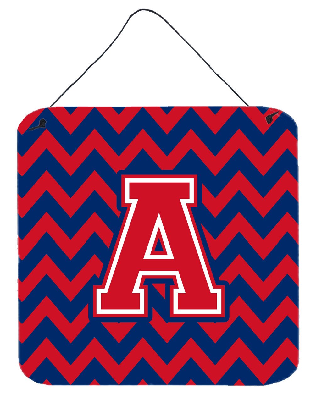 Letter A Chevron Yale Blue and Crimson Wall or Door Hanging Prints CJ1054-ADS66 by Caroline's Treasures