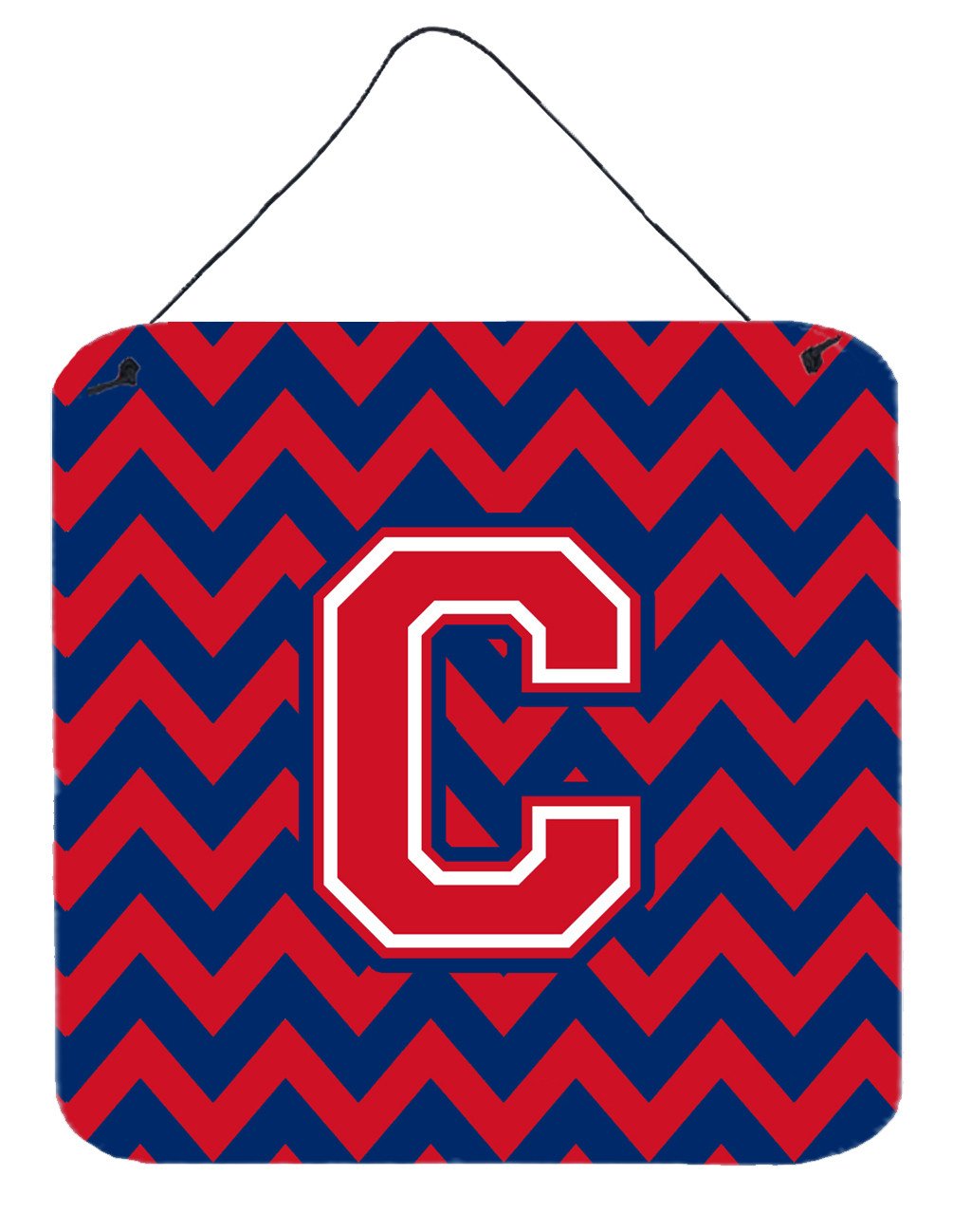 Letter C Chevron Yale Blue and Crimson Wall or Door Hanging Prints CJ1054-CDS66 by Caroline's Treasures