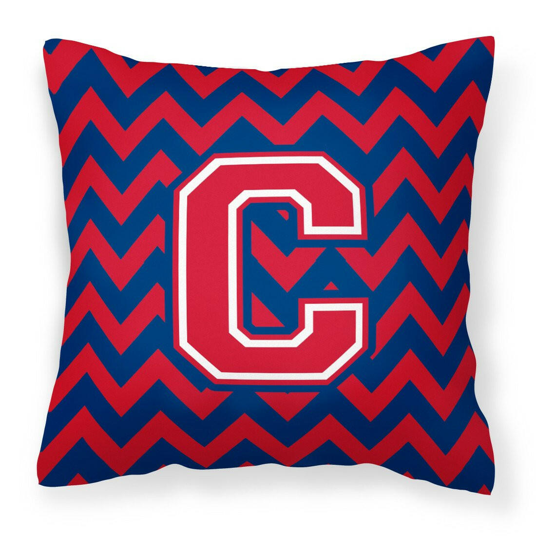 Letter C Chevron Yale Blue and Crimson Fabric Decorative Pillow CJ1054-CPW1414 by Caroline&#39;s Treasures