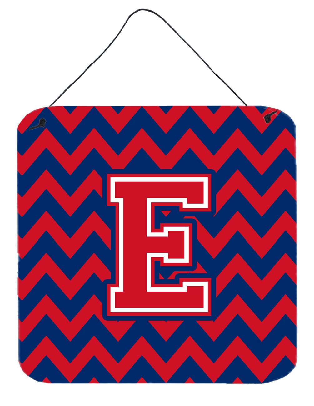 Letter E Chevron Yale Blue and Crimson Wall or Door Hanging Prints CJ1054-EDS66 by Caroline's Treasures