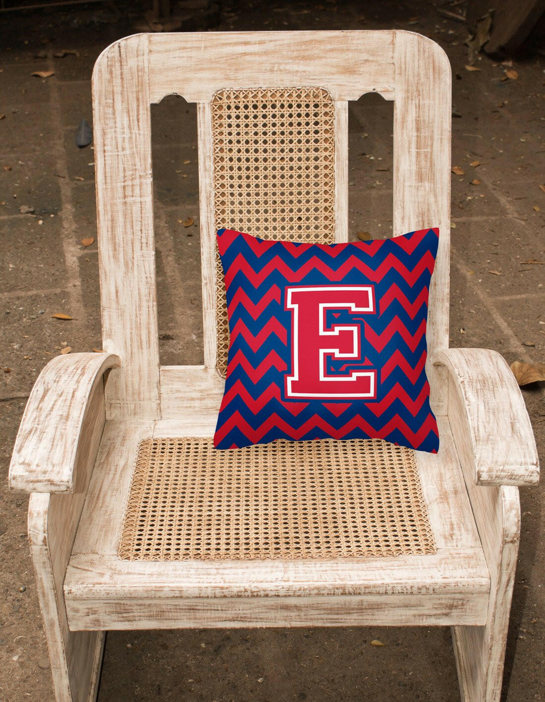 Letter E Chevron Yale Blue and Crimson Fabric Decorative Pillow CJ1054-EPW1414 by Caroline's Treasures