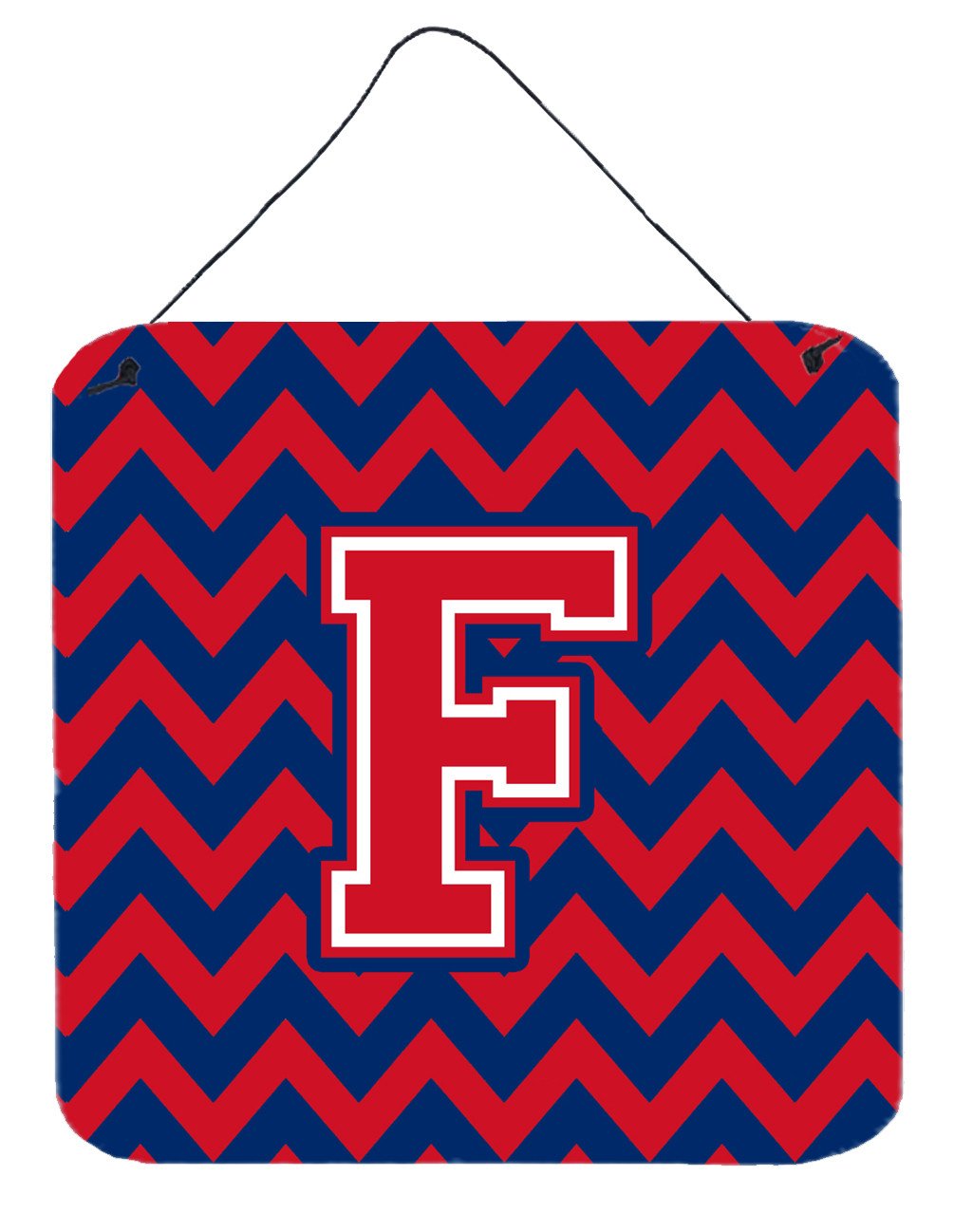 Letter F Chevron Yale Blue and Crimson Wall or Door Hanging Prints CJ1054-FDS66 by Caroline&#39;s Treasures