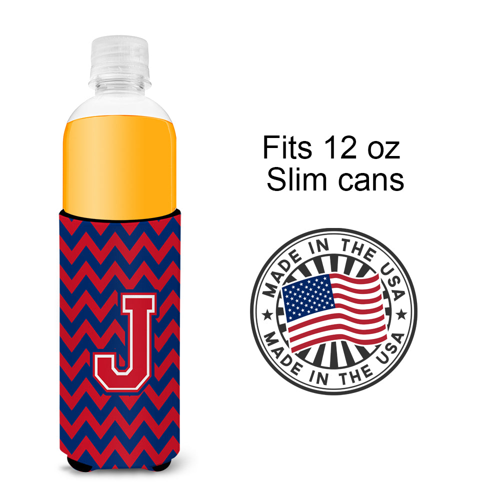 Lettre J Chevron Yale Blue et Crimson Ultra Beverage Isolateurs pour canettes minces CJ1054-JMUK