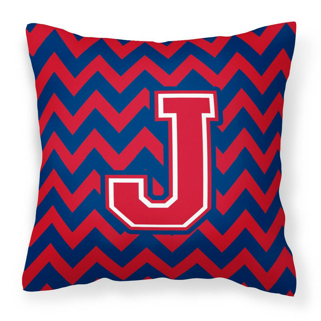 Letter J Chevron Yale Blue and Crimson Fabric Decorative Pillow CJ1054-JPW1414 by Caroline&#39;s Treasures