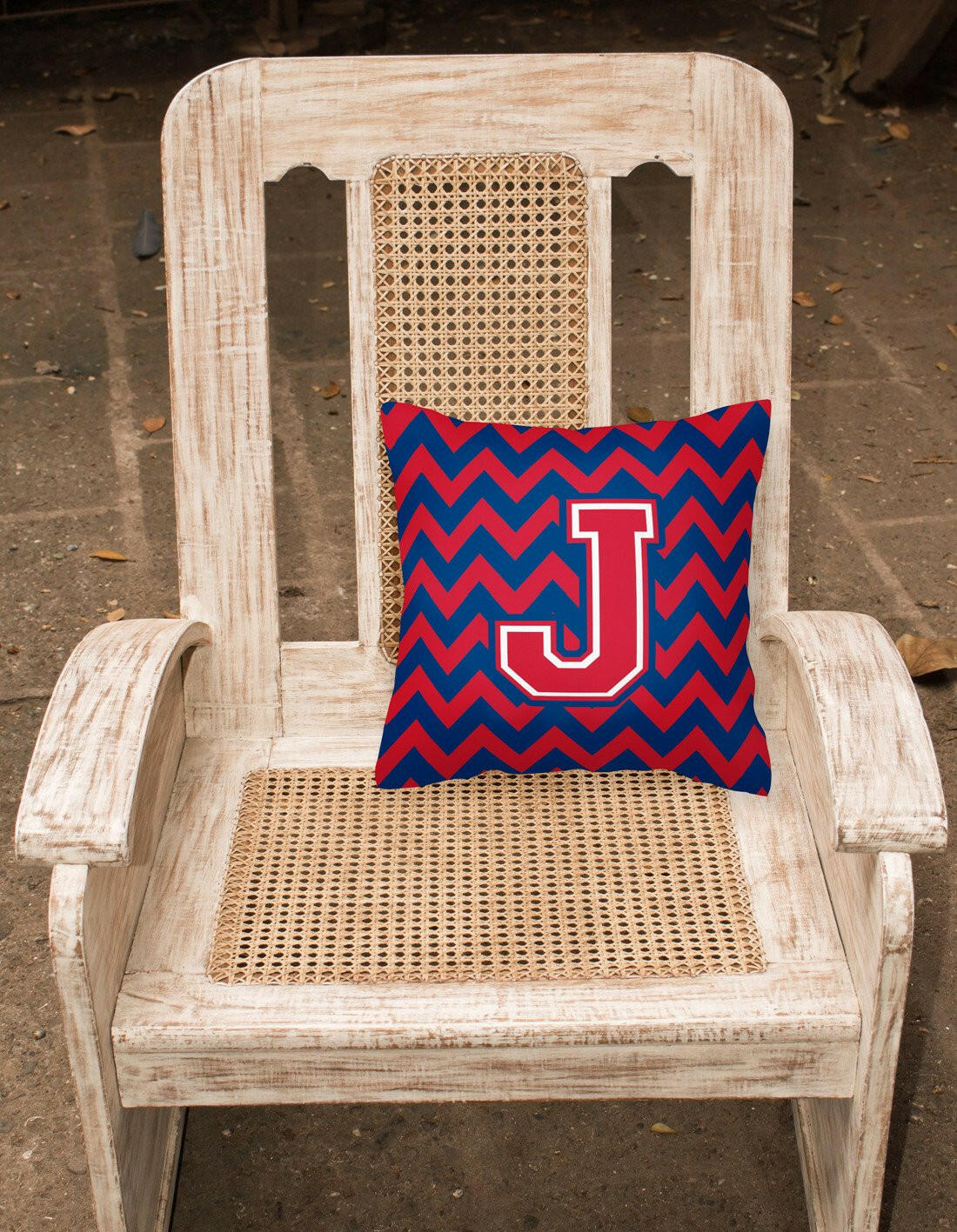 Letter J Chevron Yale Blue and Crimson Fabric Decorative Pillow CJ1054-JPW1414 by Caroline's Treasures