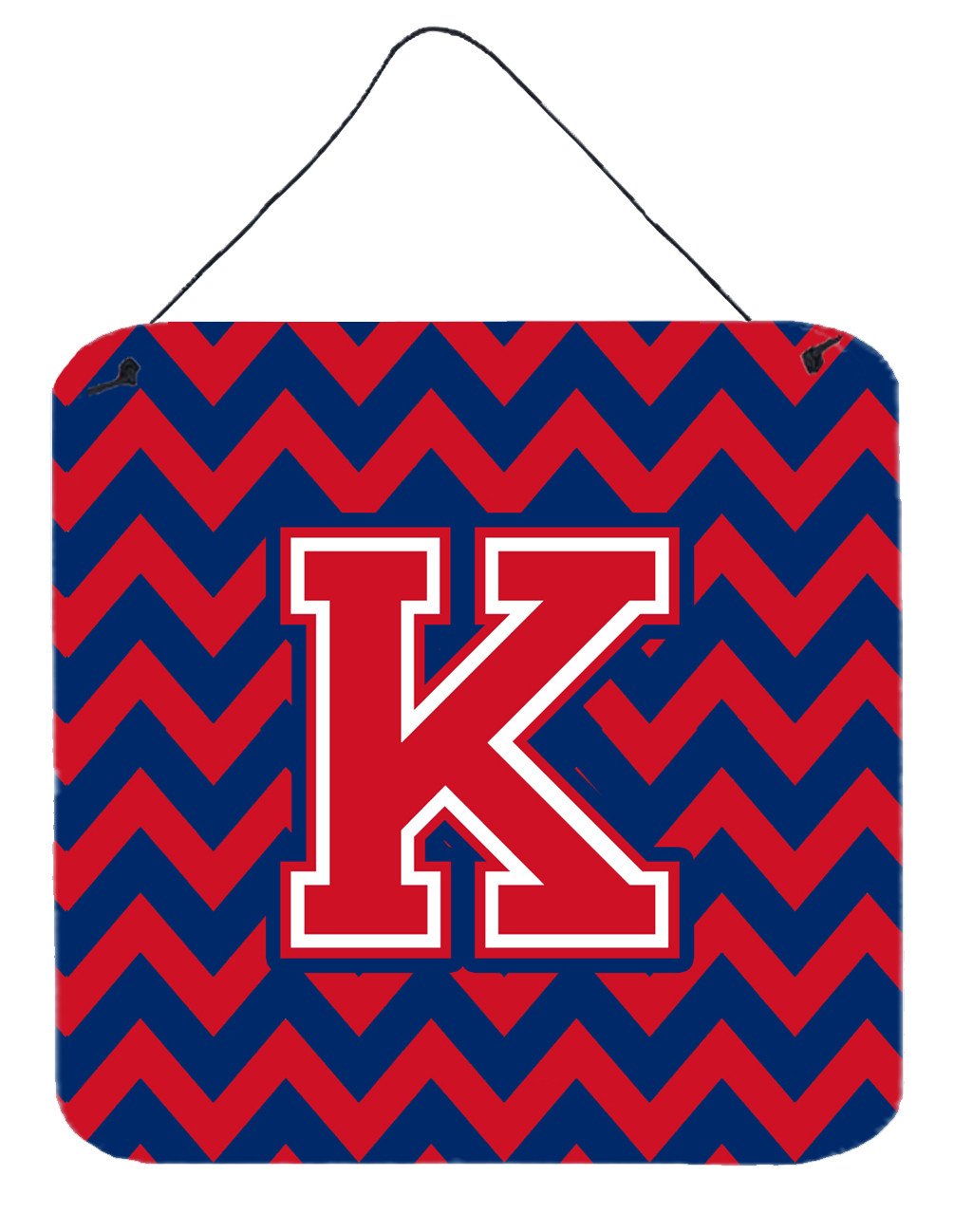 Letter K Chevron Yale Blue and Crimson Wall or Door Hanging Prints CJ1054-KDS66 by Caroline's Treasures