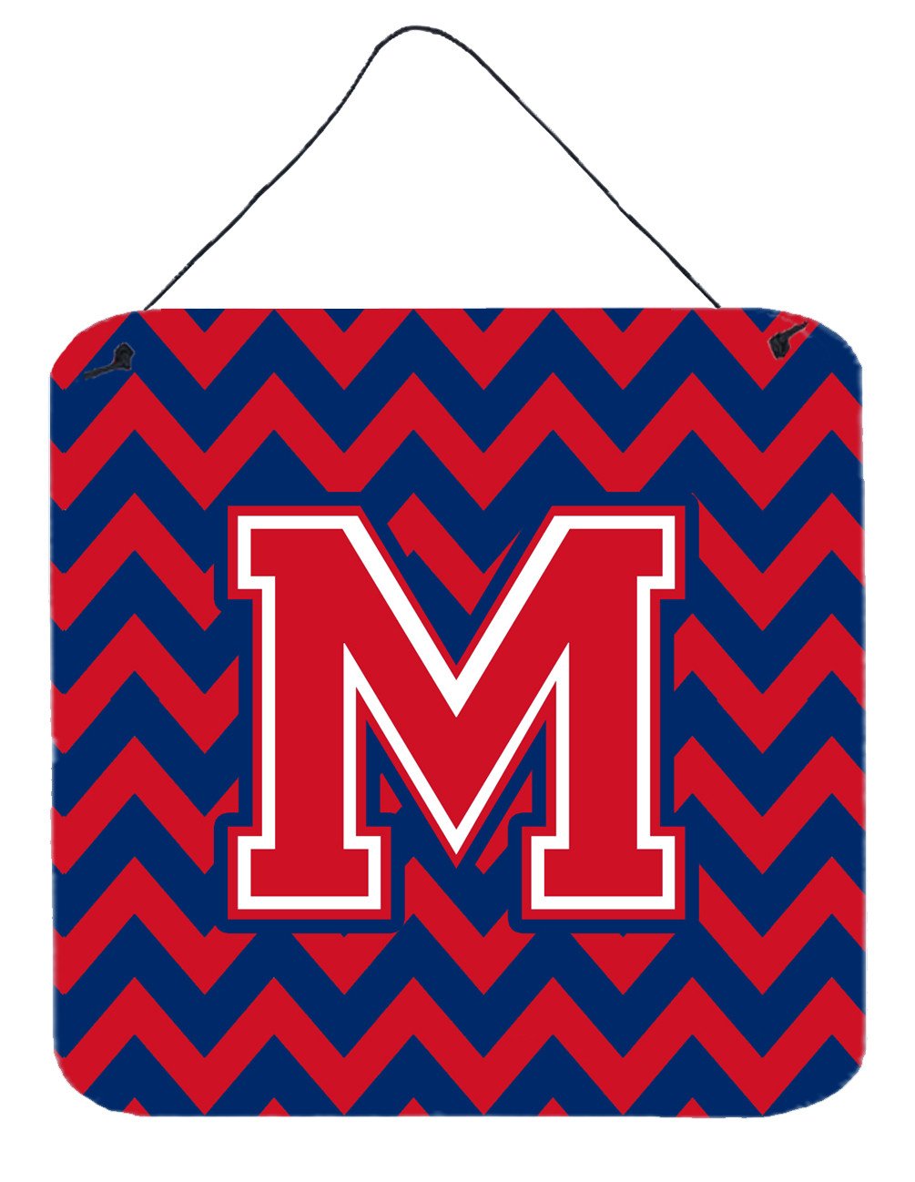 Letter M Chevron Yale Blue and Crimson Wall or Door Hanging Prints CJ1054-MDS66 by Caroline&#39;s Treasures