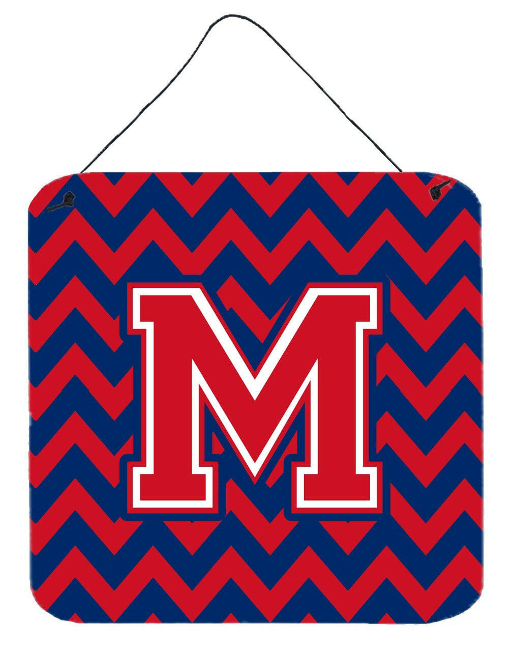 Letter M Chevron Yale Blue and Crimson Wall or Door Hanging Prints CJ1054-MDS66 by Caroline's Treasures