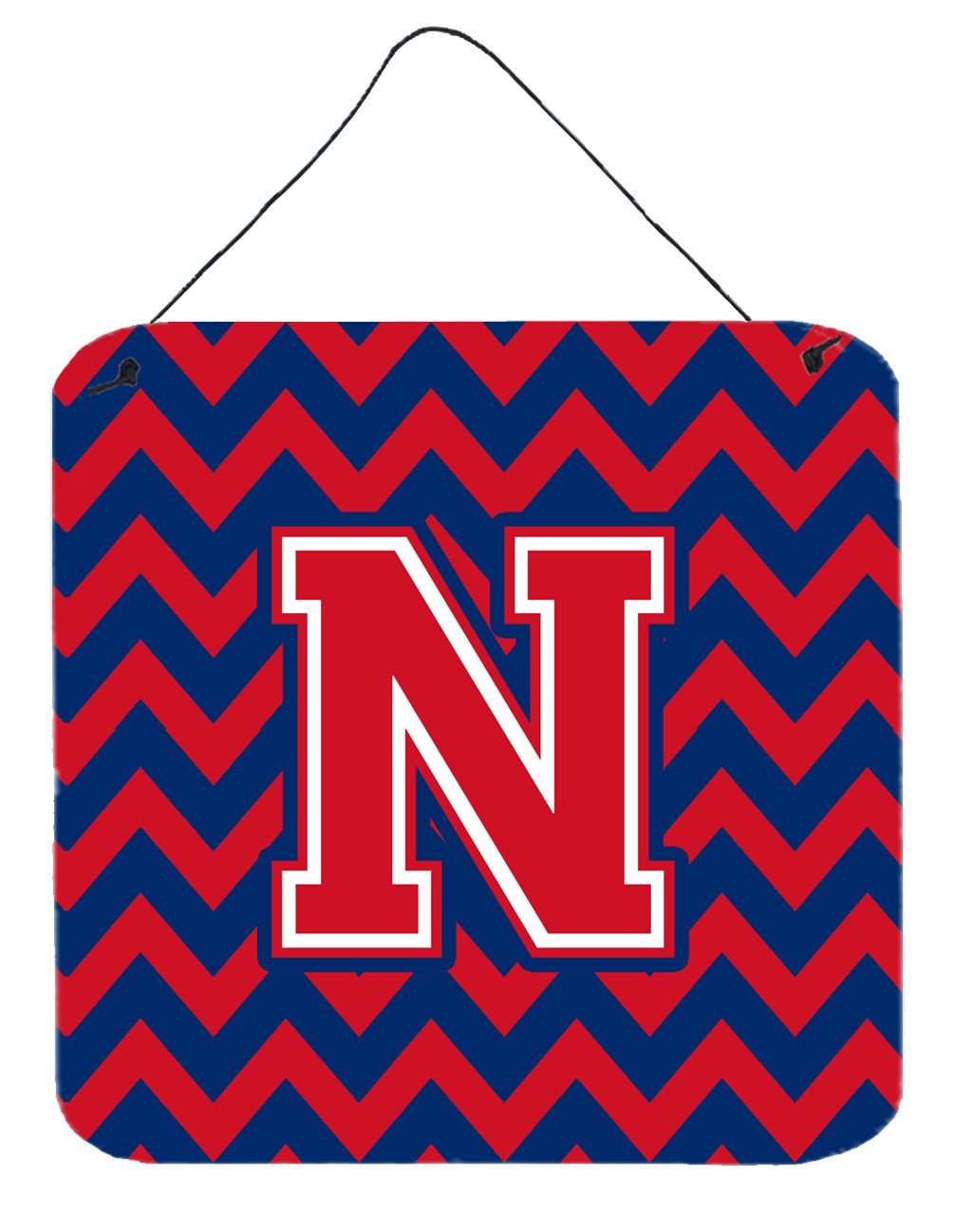 Letter N Chevron Yale Blue and Crimson Wall or Door Hanging Prints CJ1054-NDS66 by Caroline&#39;s Treasures