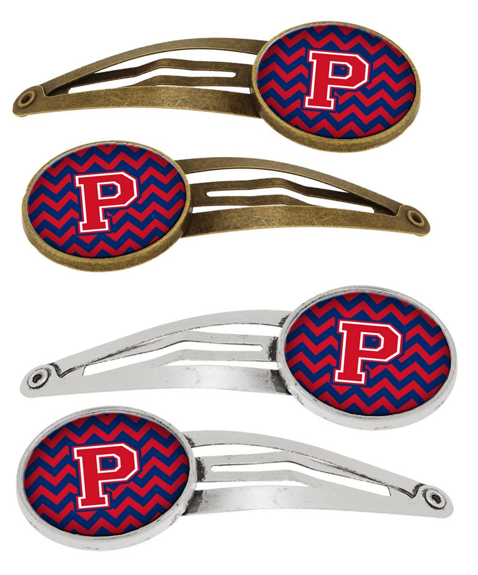 Letter P Chevron Yale Blue and Crimson Set of 4 Barrettes Hair Clips CJ1054-PHCS4 by Caroline&#39;s Treasures