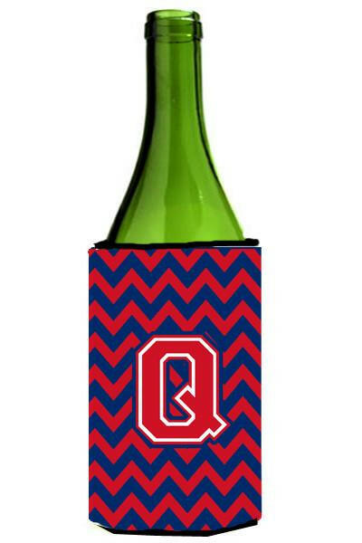 Letter Q Chevron Yale Blue and Crimson Wine Bottle Beverage Insulator Hugger CJ1054-QLITERK by Caroline&#39;s Treasures