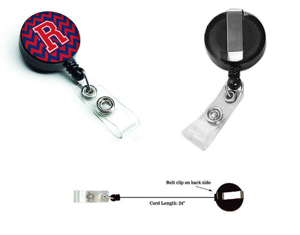 Letter R Chevron Yale Blue and Crimson Retractable Badge Reel CJ1054-RBR