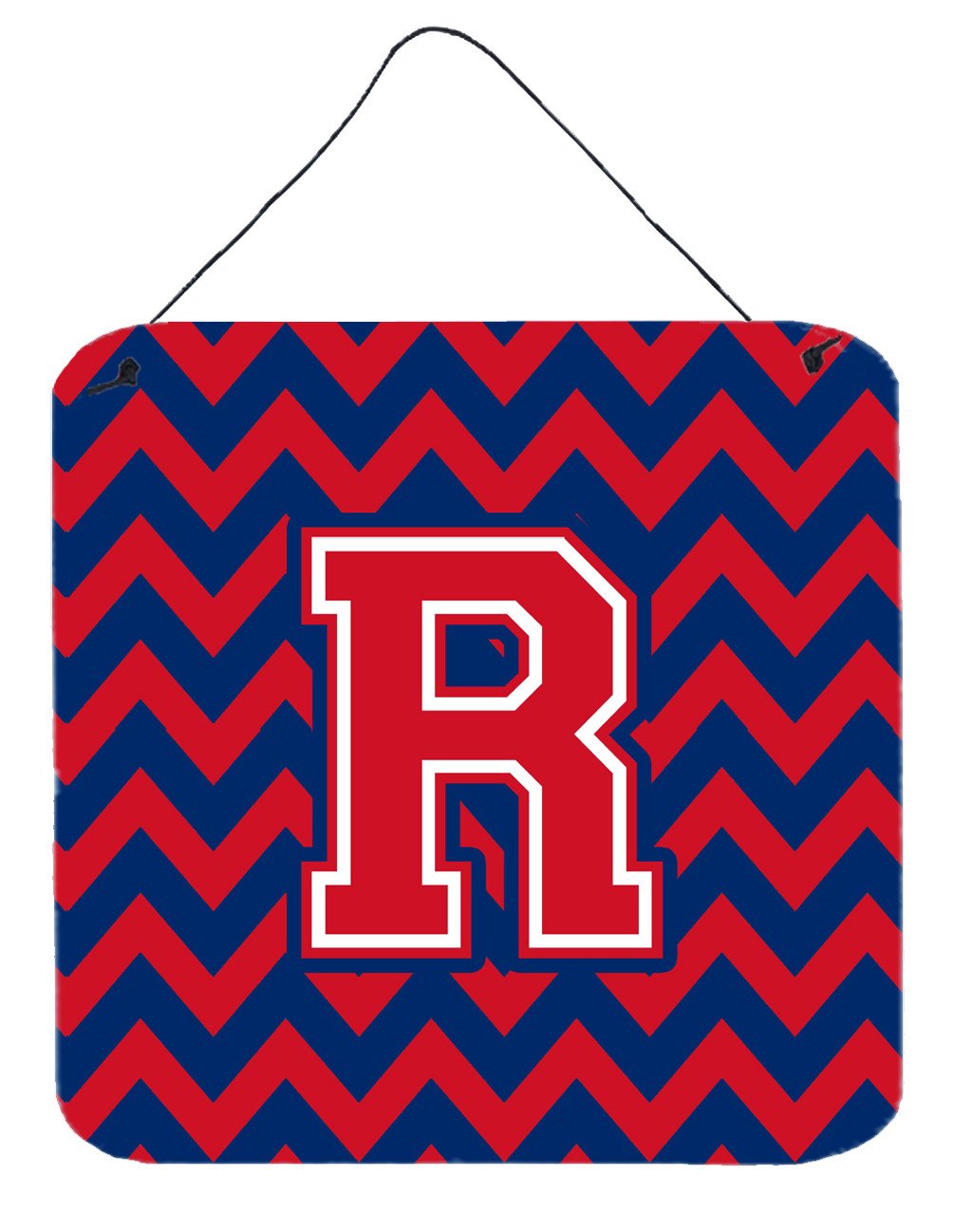 Letter R Chevron Yale Blue and Crimson Wall or Door Hanging Prints CJ1054-RDS66 by Caroline's Treasures