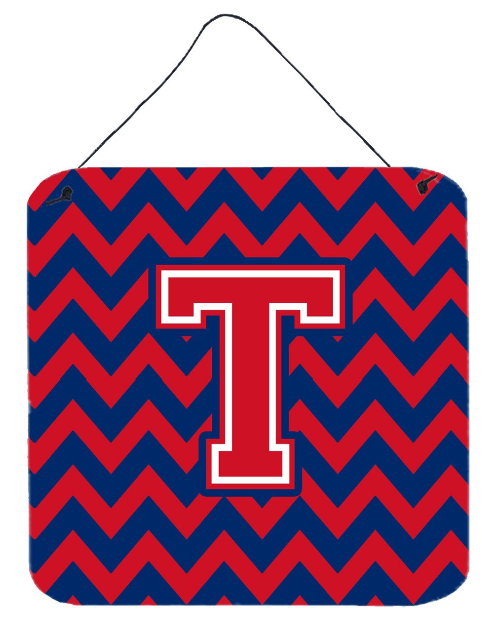 Letter T Chevron Yale Blue and Crimson Wall or Door Hanging Prints CJ1054-TDS66 by Caroline's Treasures