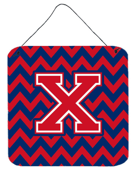 Letter X Chevron Yale Blue and Crimson Wall or Door Hanging Prints CJ1054-XDS66 by Caroline's Treasures
