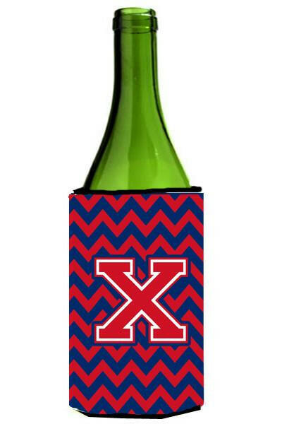 Letter X Chevron Yale Blue and Crimson Wine Bottle Beverage Insulator Hugger CJ1054-XLITERK by Caroline&#39;s Treasures