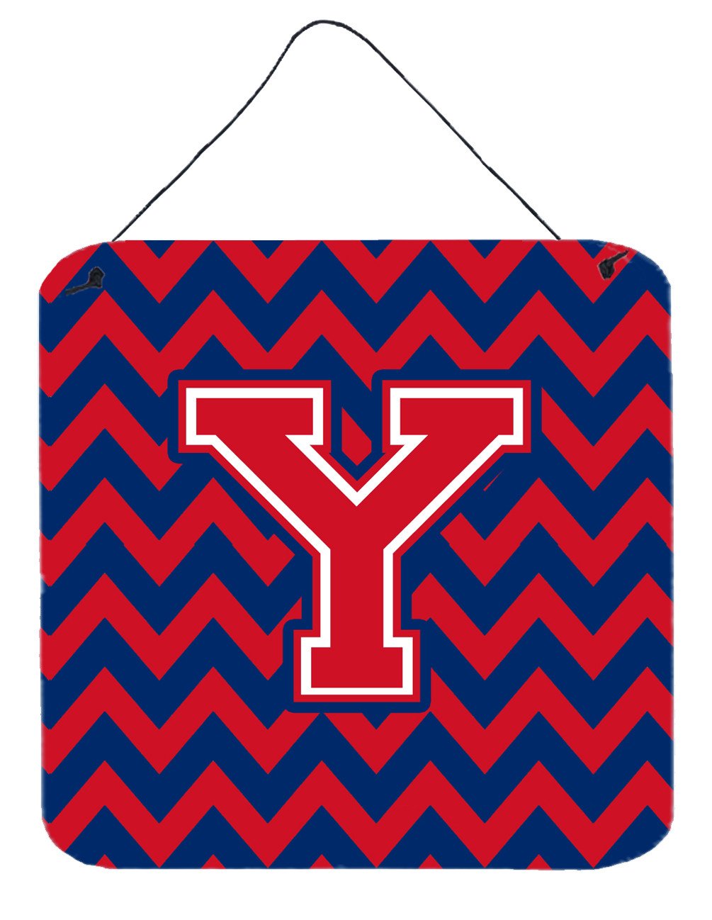 Letter Y Chevron Yale Blue and Crimson Wall or Door Hanging Prints CJ1054-YDS66 by Caroline&#39;s Treasures