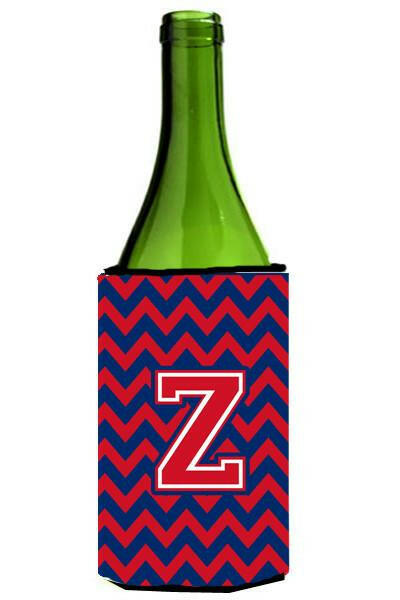 Letter Z Chevron Yale Blue and Crimson Wine Bottle Beverage Insulator Hugger CJ1054-ZLITERK by Caroline&#39;s Treasures