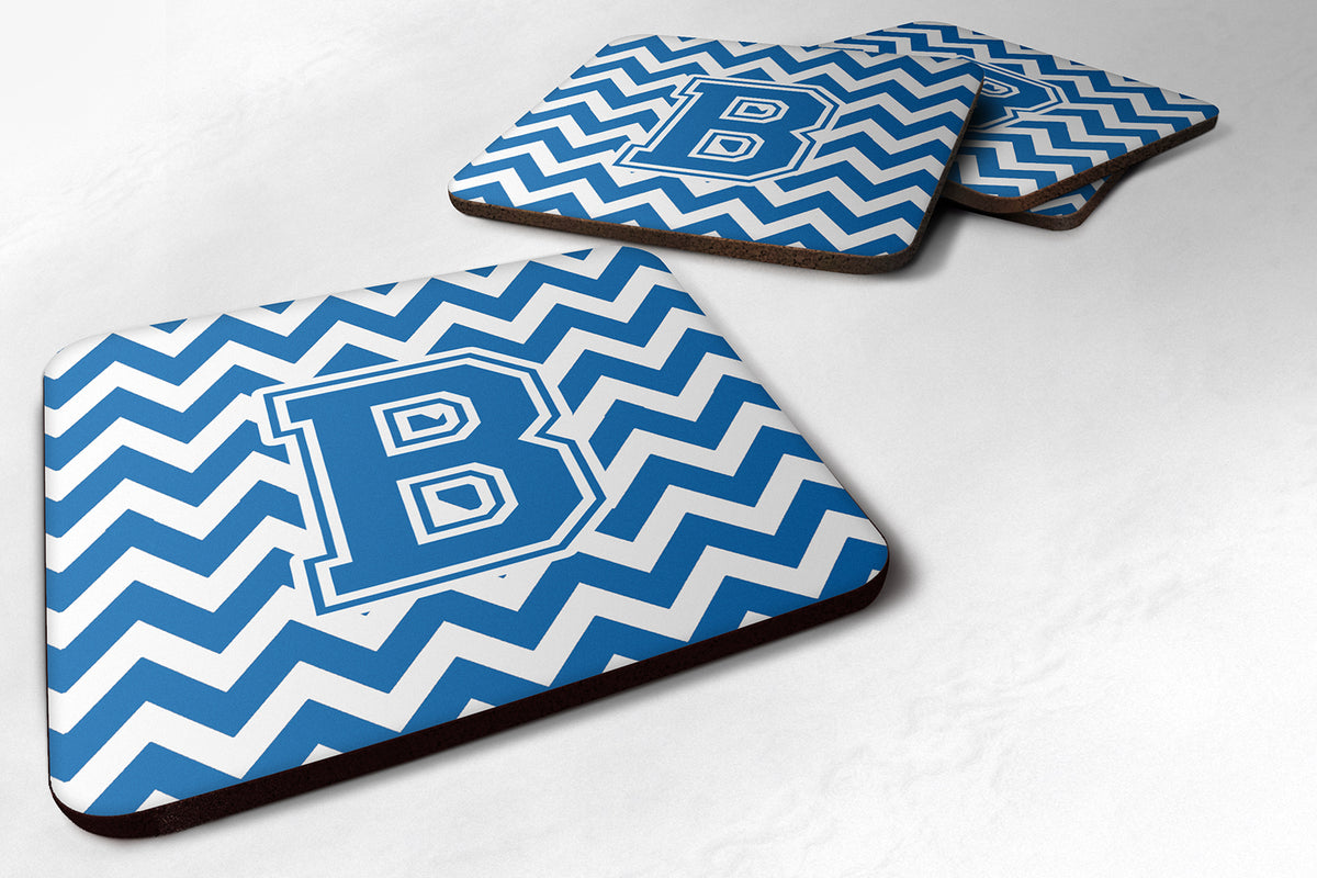 Set of 4 Letter B Chevron Blue and White Foam Coasters Set of 4 - the-store.com