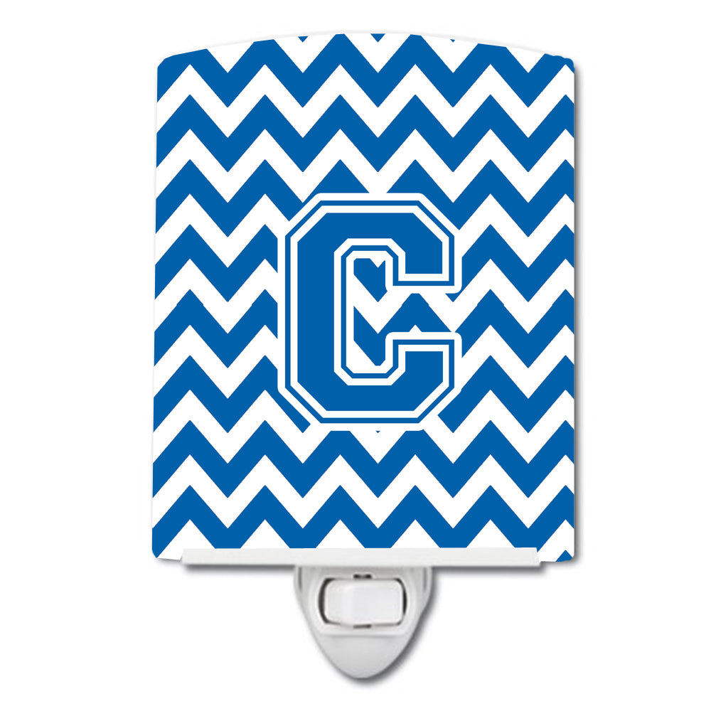 Letter C Chevron Blue and White Ceramic Night Light CJ1056-CCNL - the-store.com
