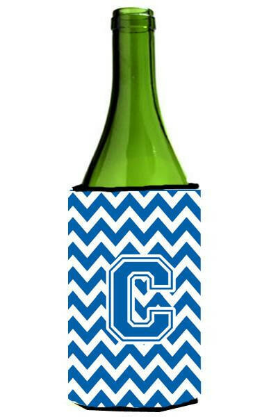 Letter C Chevron Blue and White Wine Bottle Beverage Insulator Hugger CJ1056-CLITERK by Caroline's Treasures