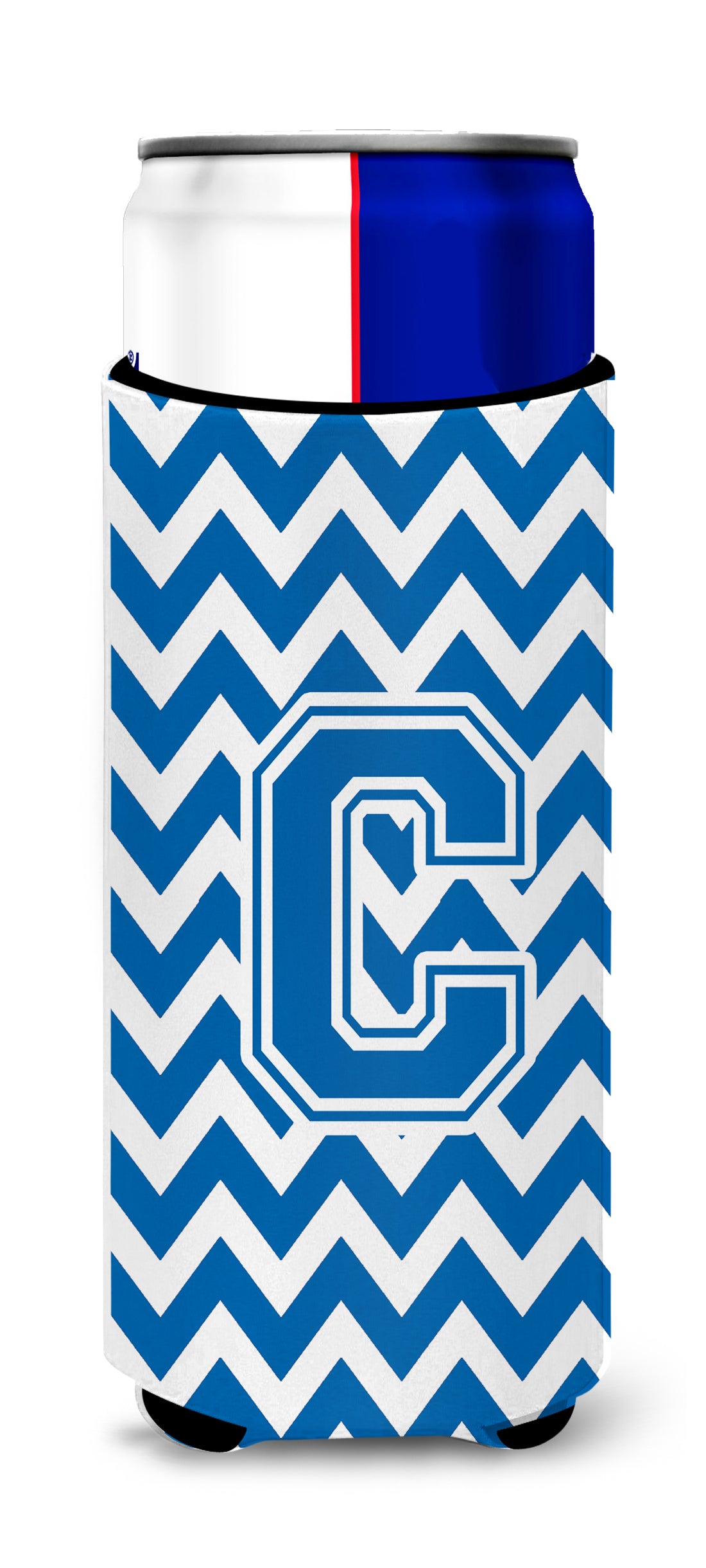 Letter C Chevron Blue and White Ultra Beverage Insulators for slim cans CJ1056-CMUK.