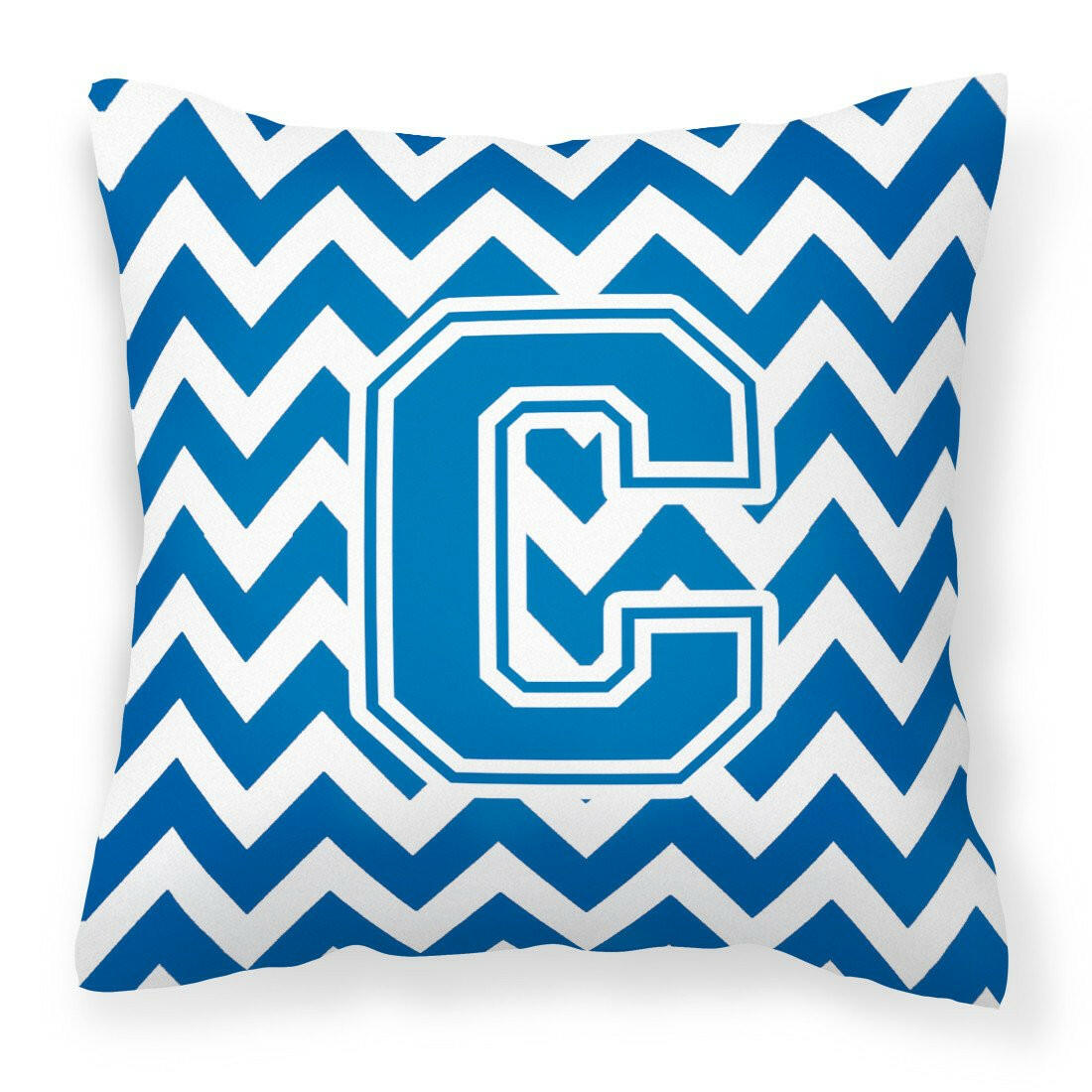 Letter C Chevron Blue and White Fabric Decorative Pillow CJ1056-CPW1414 by Caroline&#39;s Treasures