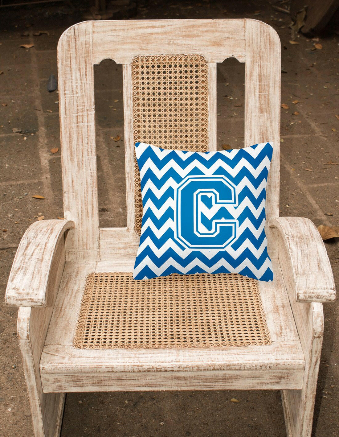 Letter C Chevron Blue and White Fabric Decorative Pillow CJ1056-CPW1414 by Caroline's Treasures