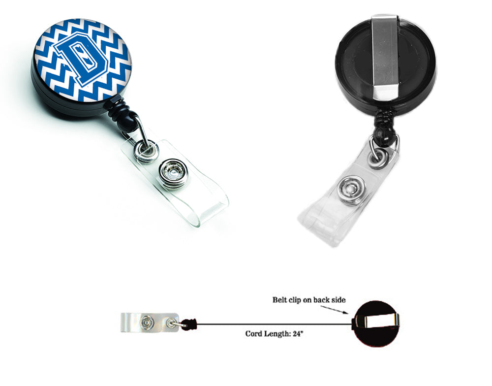 Letter D Chevron Blue and White Retractable Badge Reel CJ1056-DBR