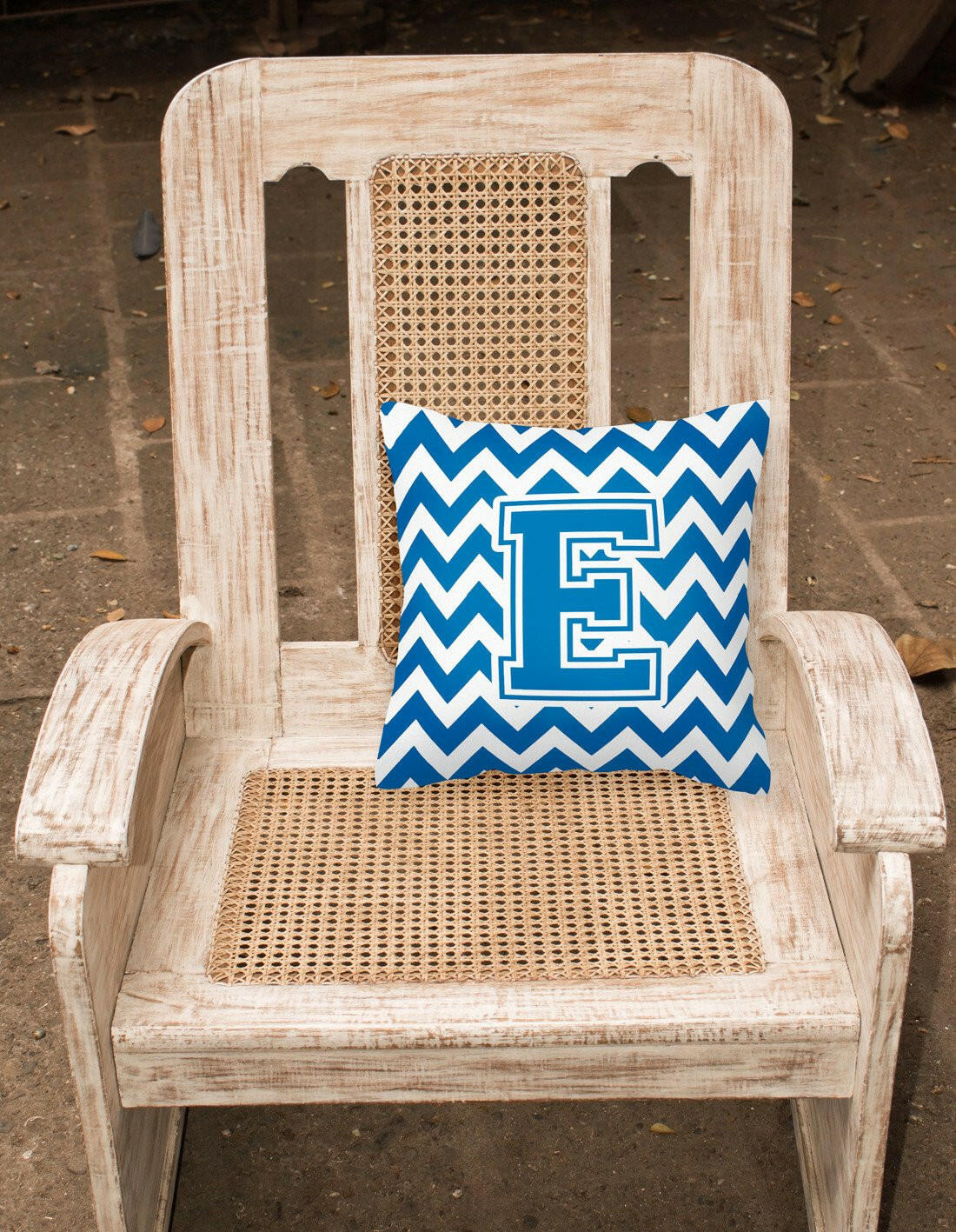 Letter E Chevron Blue and White Fabric Decorative Pillow CJ1056-EPW1414 by Caroline's Treasures