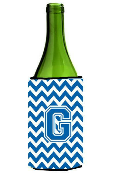 Letter G Chevron Blue and White Wine Bottle Beverage Insulator Hugger CJ1056-GLITERK by Caroline's Treasures