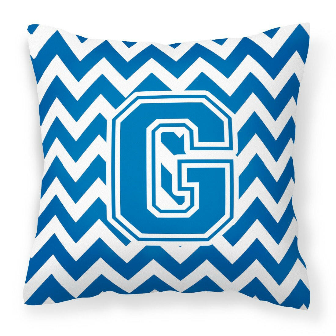Letter G Chevron Blue and White Fabric Decorative Pillow CJ1056-GPW1414 by Caroline's Treasures