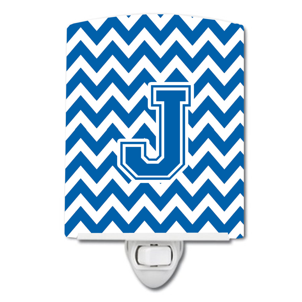 Letter J Chevron Blue and White Ceramic Night Light CJ1056-JCNL - the-store.com