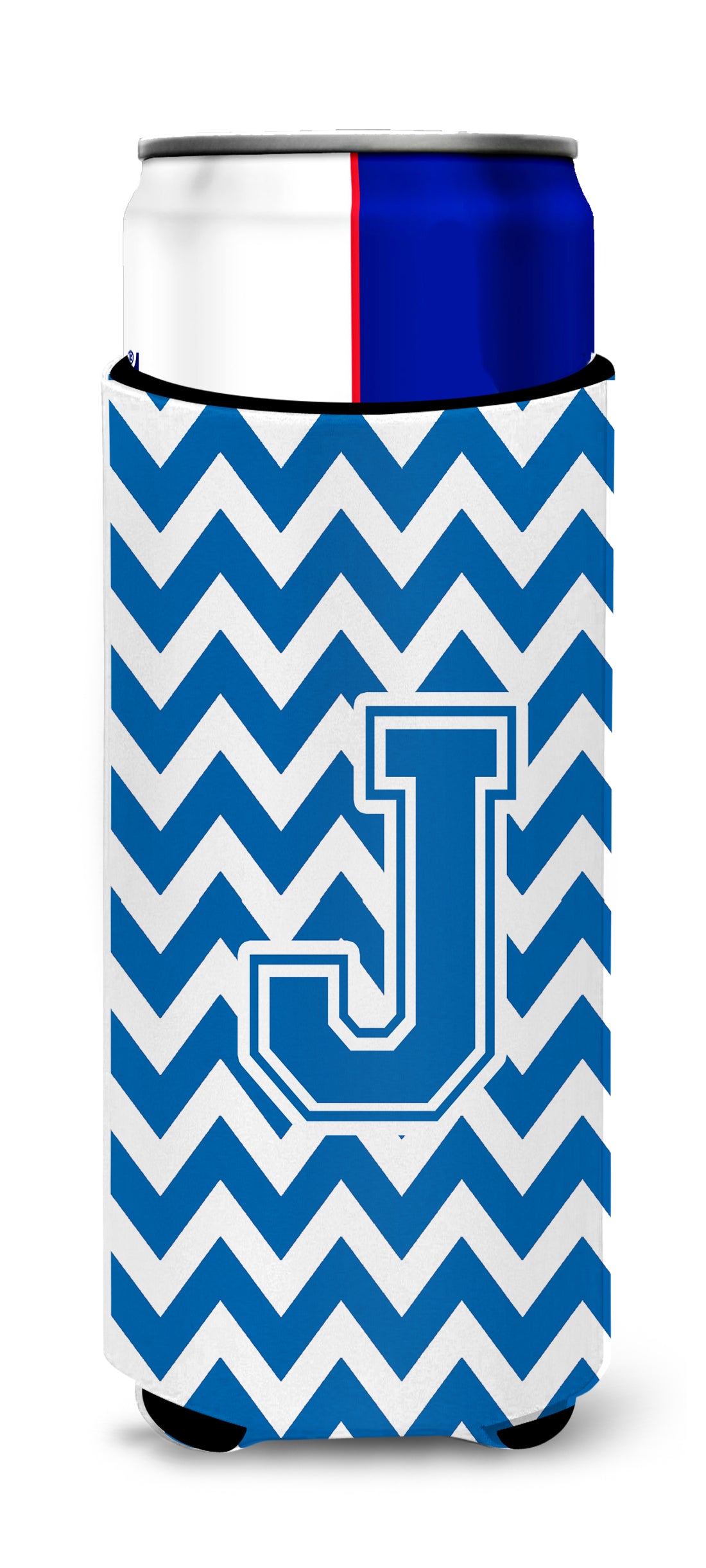 Lettre J Chevron Blue and White Ultra Beverage Isolateurs pour canettes minces CJ1056-JMUK