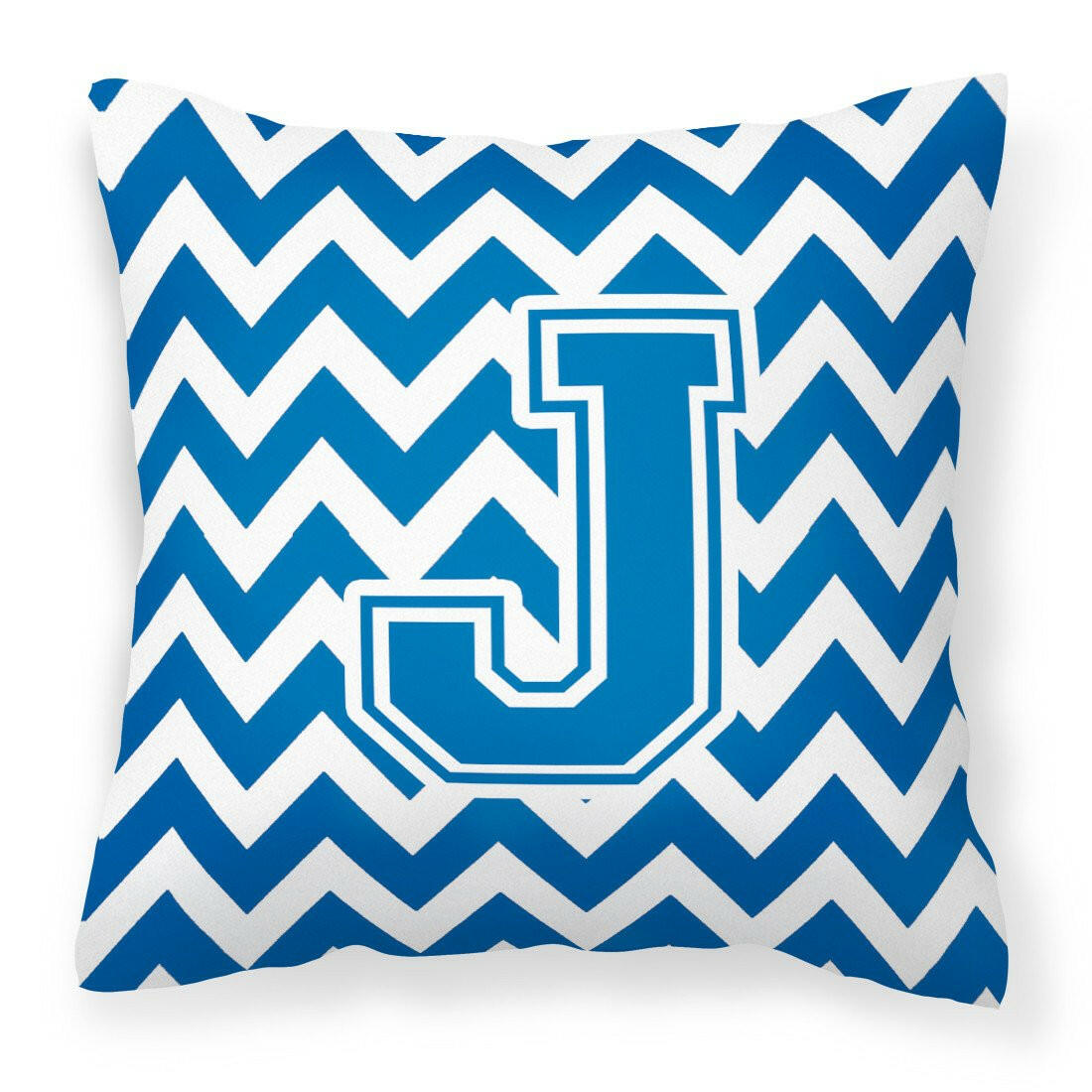 Letter J Chevron Blue and White Fabric Decorative Pillow CJ1056-JPW1414 by Caroline&#39;s Treasures