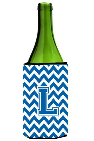 Letter L Chevron Blue and White Wine Bottle Beverage Insulator Hugger CJ1056-LLITERK by Caroline&#39;s Treasures