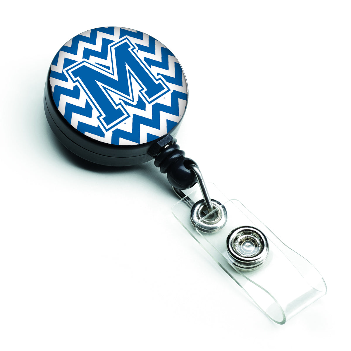 Letter M Chevron Blue and White Retractable Badge Reel CJ1056-MBR.