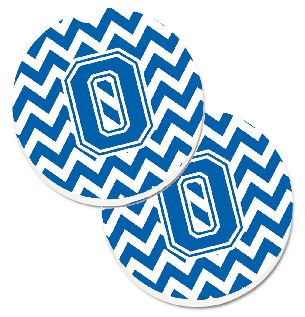 Letter O Chevron Blue and White Set of 2 Cup Holder Car Coasters CJ1056-OCARC by Caroline&#39;s Treasures
