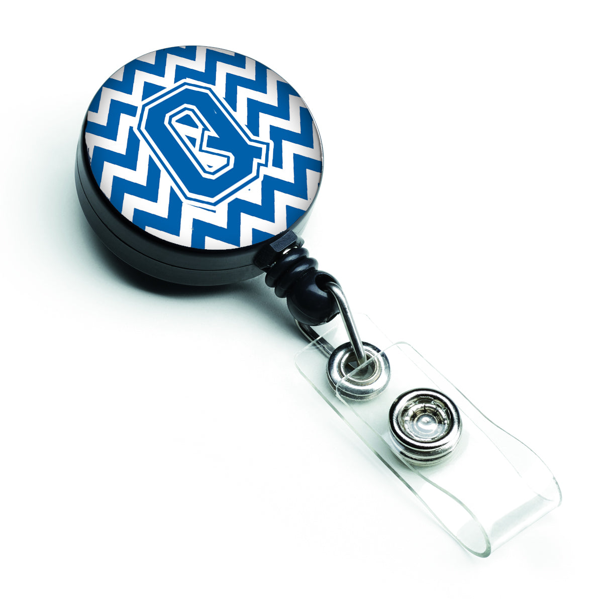 Letter Q Chevron Blue and White Retractable Badge Reel CJ1056-QBR.