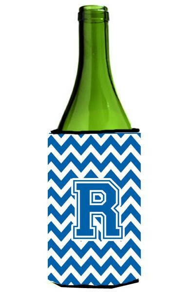 Letter R Chevron Blue and White Wine Bottle Beverage Insulator Hugger CJ1056-RLITERK by Caroline&#39;s Treasures