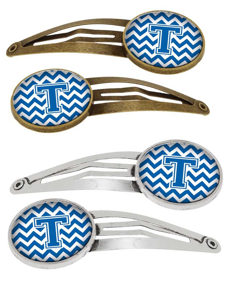 Letter T Chevron Blue and White Set of 4 Barrettes Hair Clips CJ1056-THCS4 by Caroline&#39;s Treasures