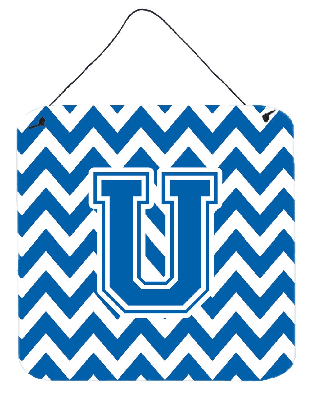 Letter U Chevron Blue and White Wall or Door Hanging Prints CJ1056-UDS66 by Caroline&#39;s Treasures