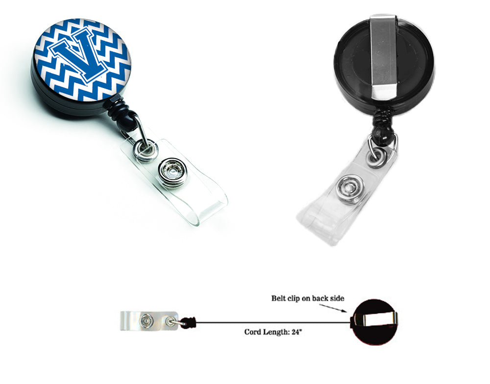 Letter V Chevron Blue and White Retractable Badge Reel CJ1056-VBR