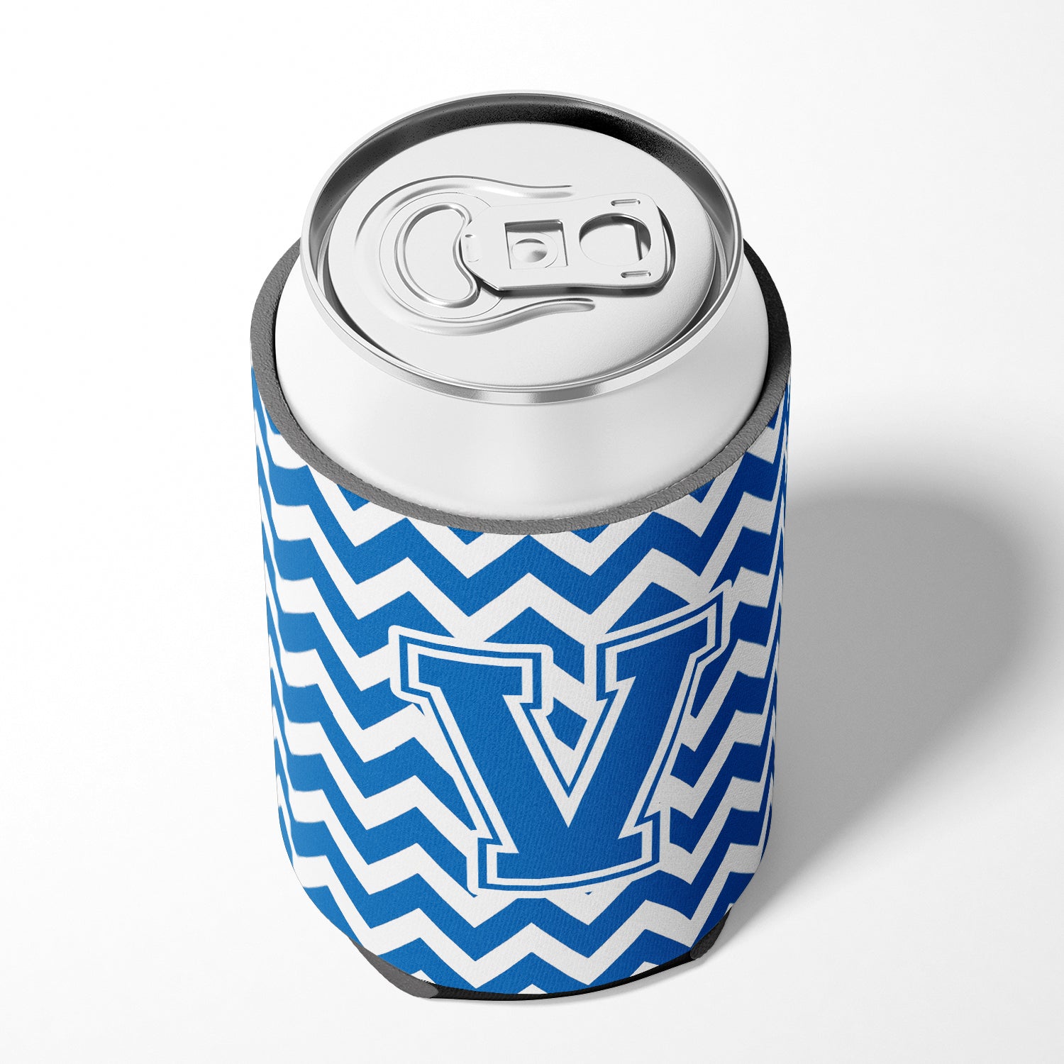 Letter V Chevron Blue and White Can or Bottle Hugger CJ1056-VCC.