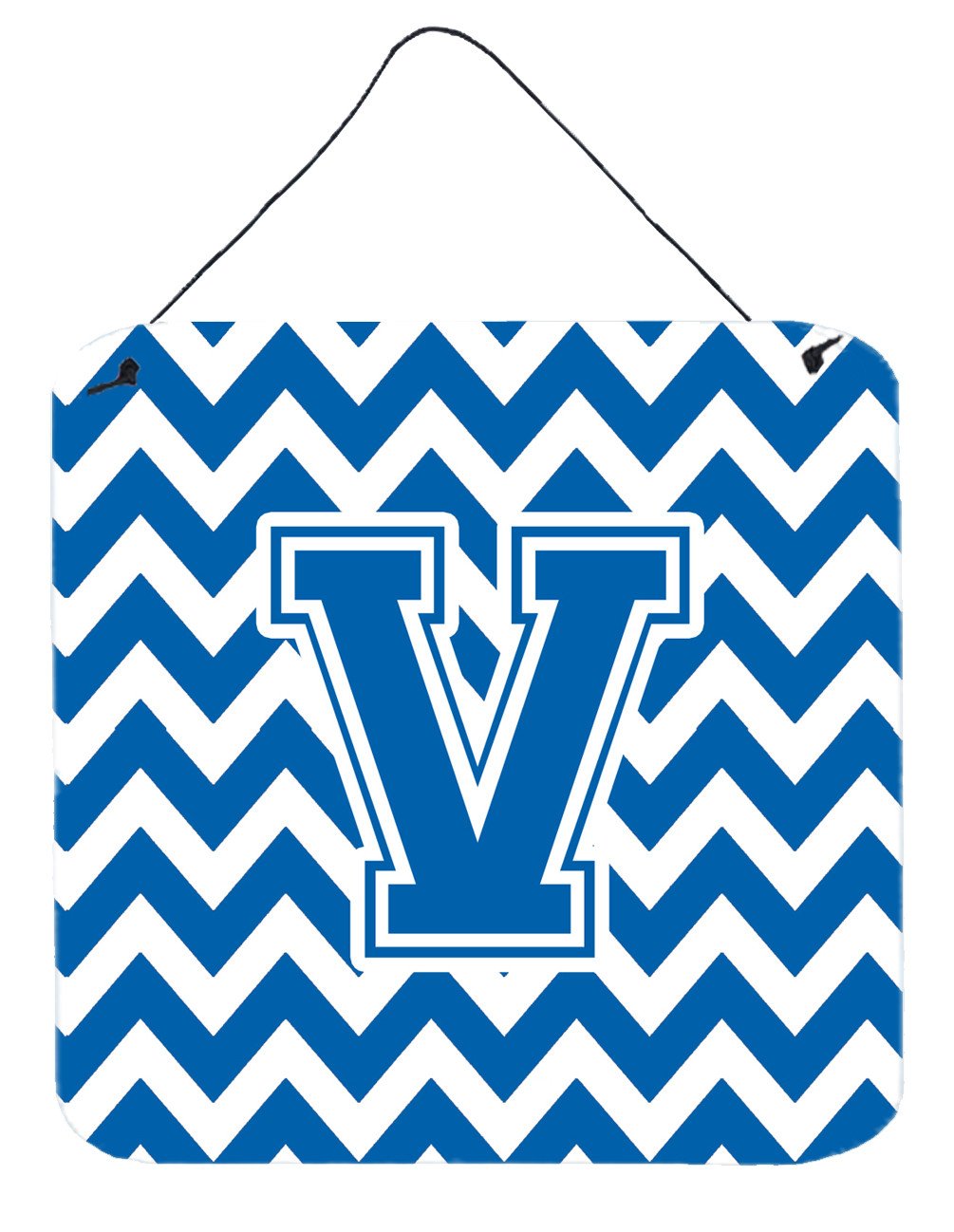 Letter V Chevron Blue and White Wall or Door Hanging Prints CJ1056-VDS66 by Caroline&#39;s Treasures